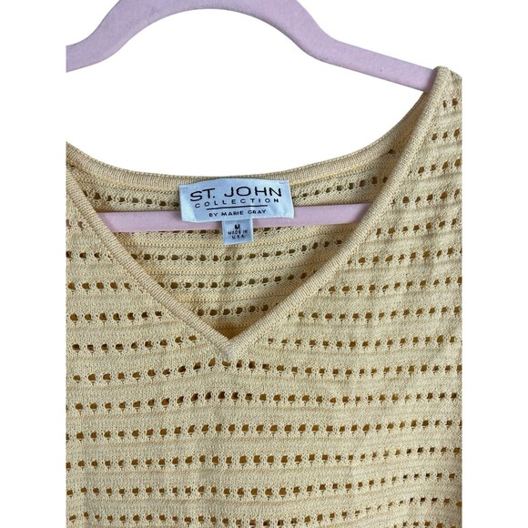 St John Collection Butter Yellow Shirt Tank Crochet Eyelet Top Womens Medium - Picture 3 of 12
